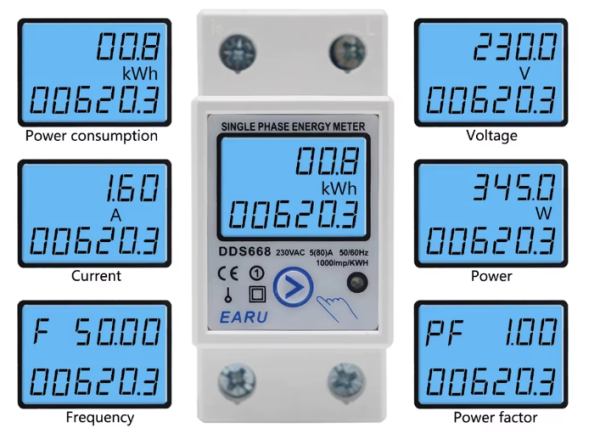 Licznik egergii elektrycznej jednofazowy LCD, DIN - Image 2