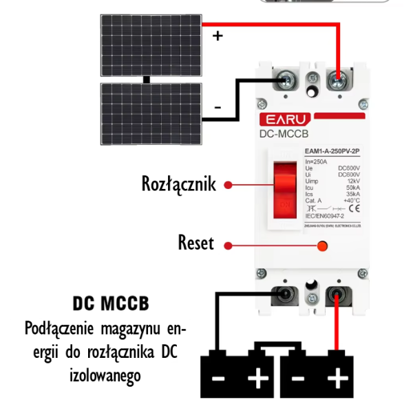 ROZŁĄCZNIK prądu stałego MCCB DC 250A 600V wyłącznik magazyn energii, PV - obrazek 4